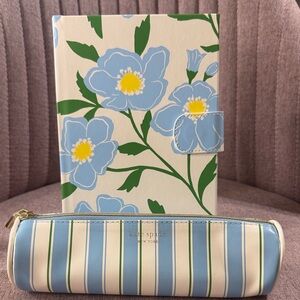 Kate Spade Blue and Green Floral Notebook with Striped Pencil Case